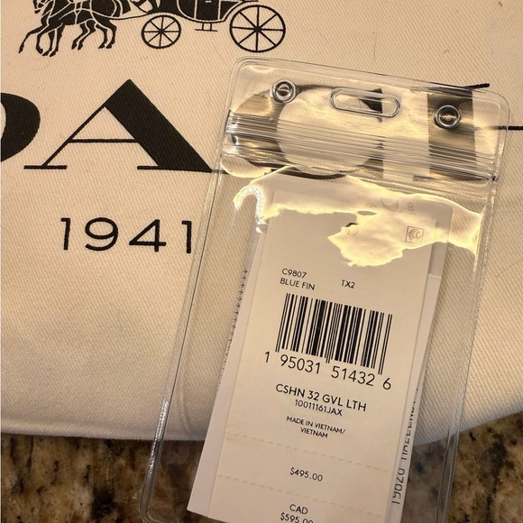 Coach Cashin 32 Leather Tote Bag - Blue Fin - Picture 11 of 11